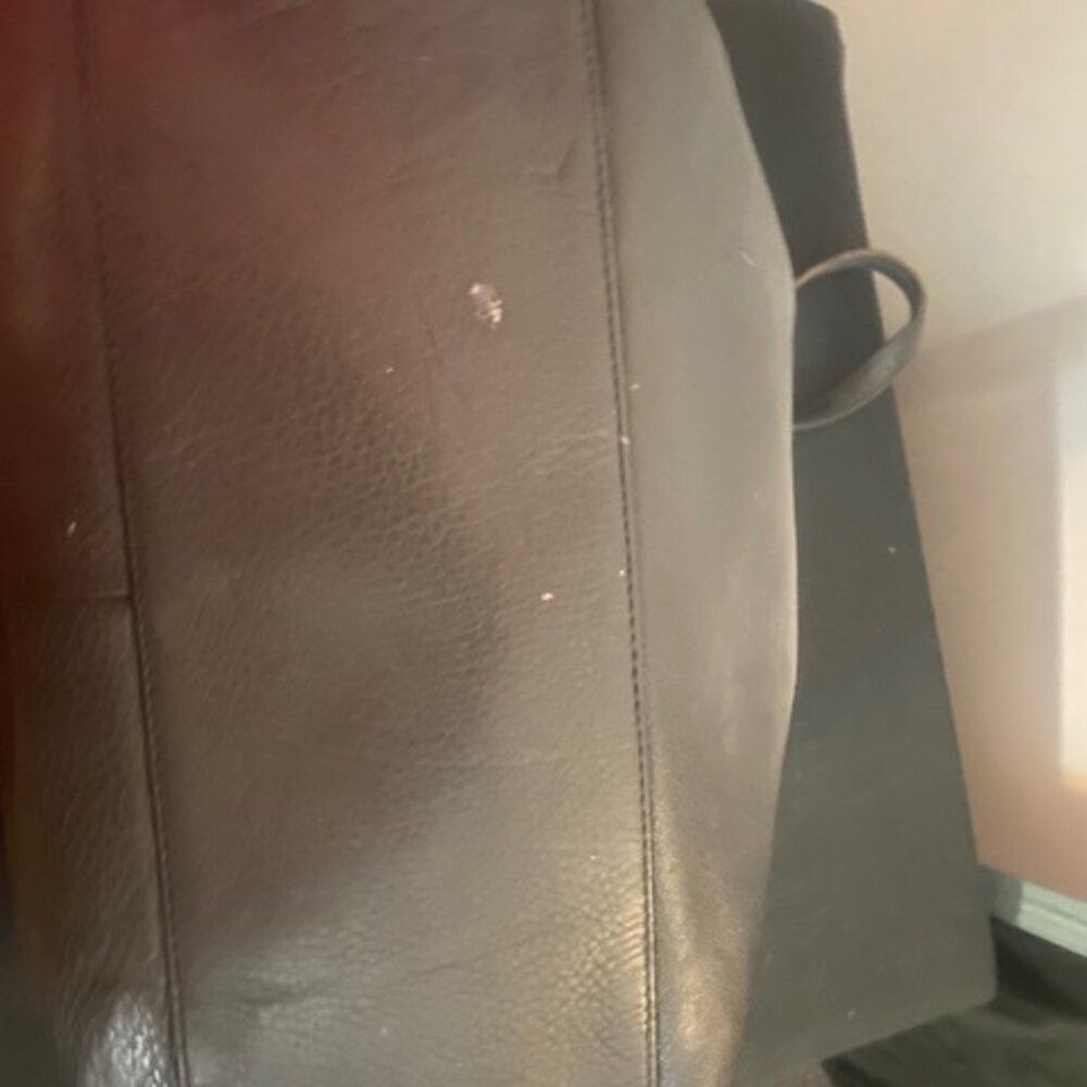 Coach Black Leather Tote with Gold Chain Accents - Picture 7 of 16